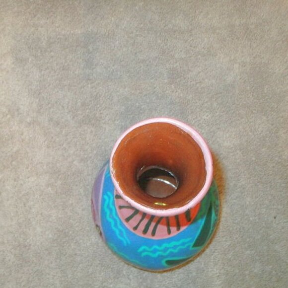 Vtg Mexican Talavera Pottery Vase Hand Painted Fish Folk Art Reversible Colors - Picture 5 of 6